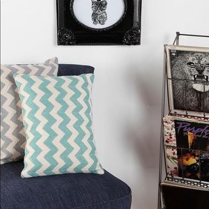 Wool zig zag chevron embroidered blue white pillow